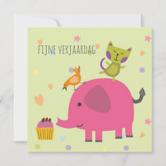kaart verjaardag olifantje poes en cupcake kort
