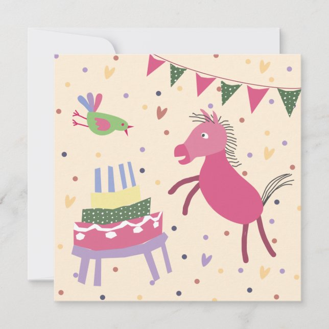  kaart verjaardag paardje met taart kort (Framsida)