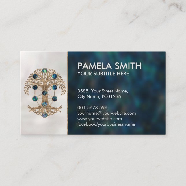 Kabbalah Livets träd Abalone och Guld Visitkort (Framsida)