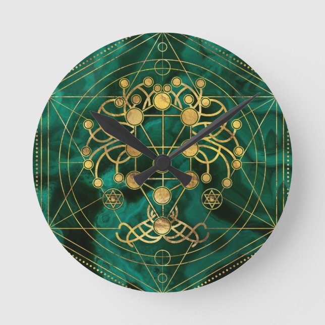 Kabbalah Livets träd-Malachite Rund Klocka (Framsida)