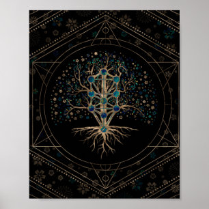 Kabbalah Livets träd Marble och Guld Poster