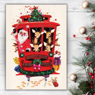 Kabel bil Santa & Reindeer Vintage God jul Julkort