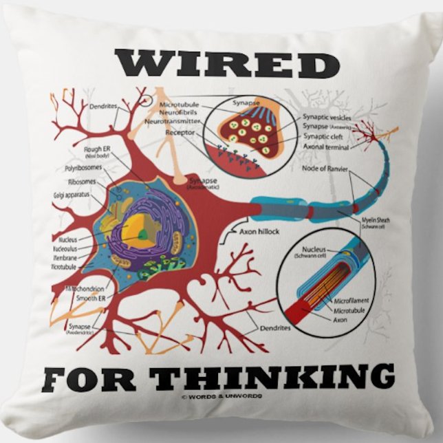 Kabelansluten för tankning av Neuro Synapse Neurop Kudde (Throw pillow featuring neuron/synapse for anyone who is "Wired For Thinking")