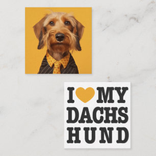 Kabelhårig Dachshung på Gult Fyrkantigt Visitkort