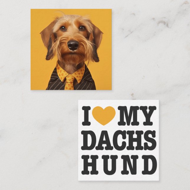 Kabelhårig Dachshung på Gult Fyrkantigt Visitkort (Fram/baksida)