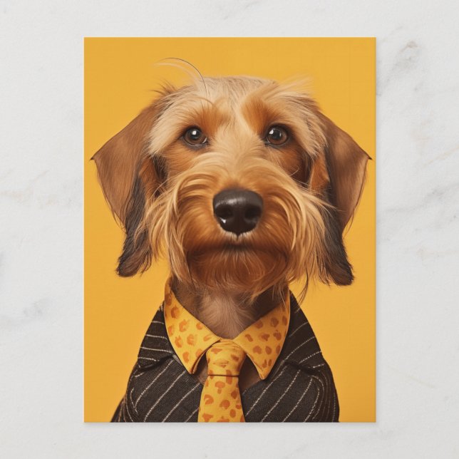 Kabelhårig Dachshung på Gult Vykort (Framsida)