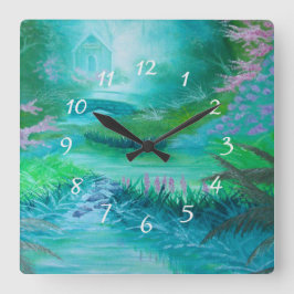 Kabin i Skogen Fyrkantig Klocka