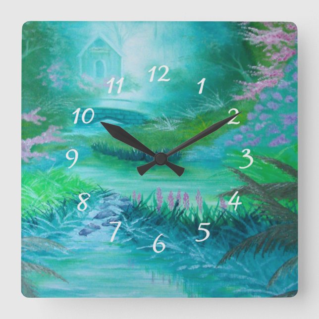 Kabin i Skogen Fyrkantig Klocka (Framsida)