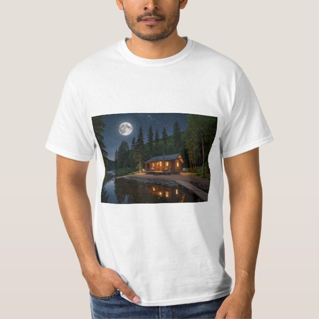 Kabin i skogen på natten t shirt (Framsida)