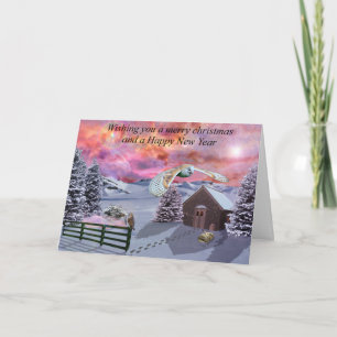 Kabin i snö - God jul Helgkort