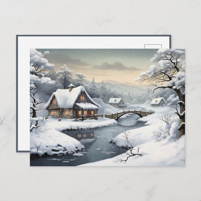 Kabin i Snö Vykort (Fram/baksida)