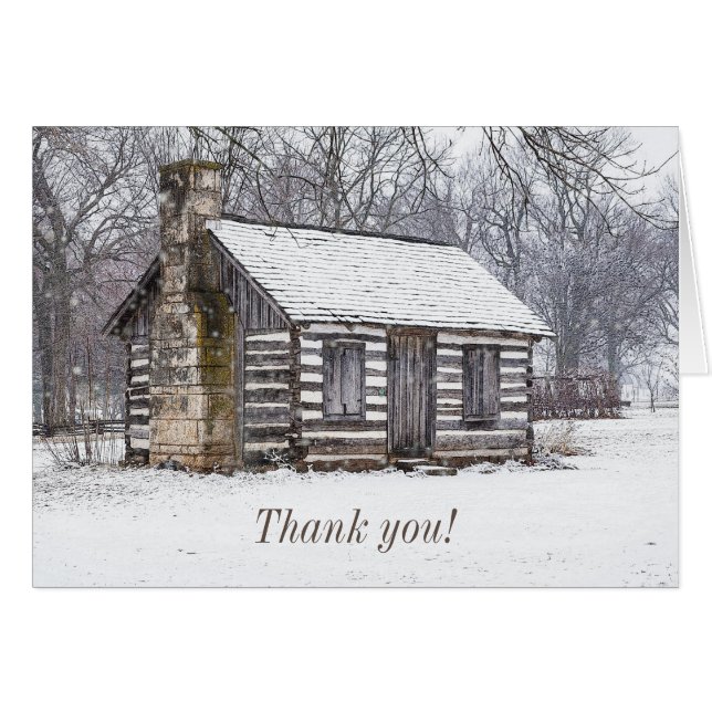 Kabin i tackkortet Snö OBS Kort (Framsidan Horizontal)