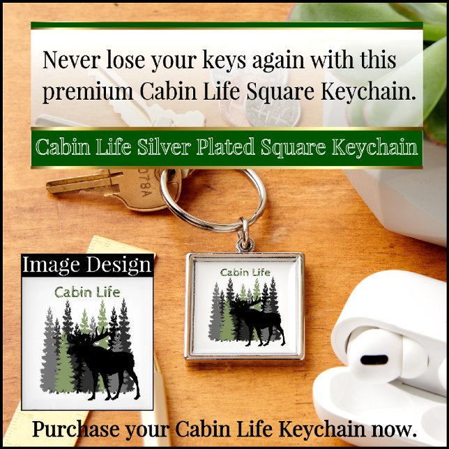 Kabin Life Silver-planerad fyrkantig nyckelkedja Fyrkantig Silverfärgad Nyckelring (Skapare uppladdad)