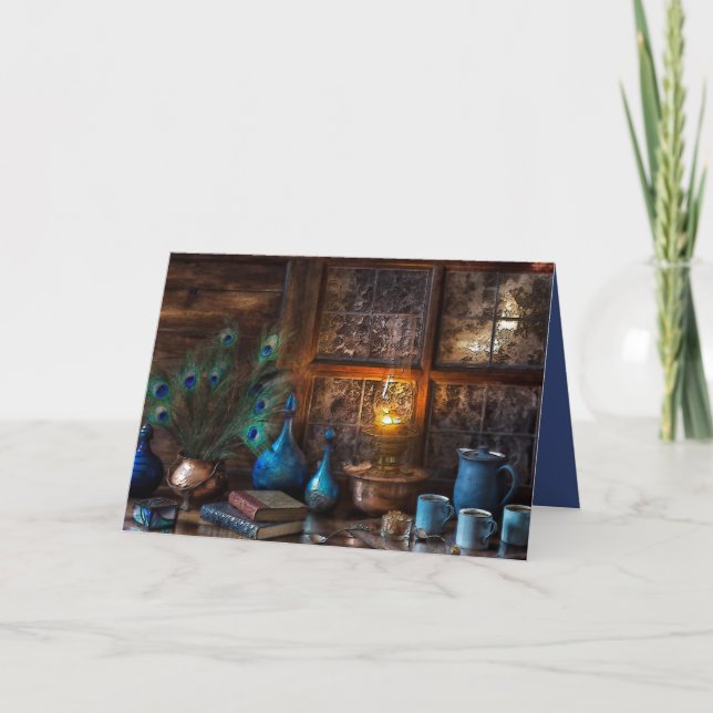 Kabin vid lampscen, rustik vinter kort (Framsida)