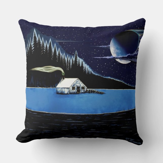 "Kabin vid Sjö" Dekorativ kudde-design. Kudde (Framsida)