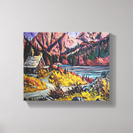 Kabin vid Sjö Fine Art Painting 10x8 Canvastryck