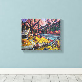 Kabin vid Sjö Fine Art Painting 10x8 Canvastryck