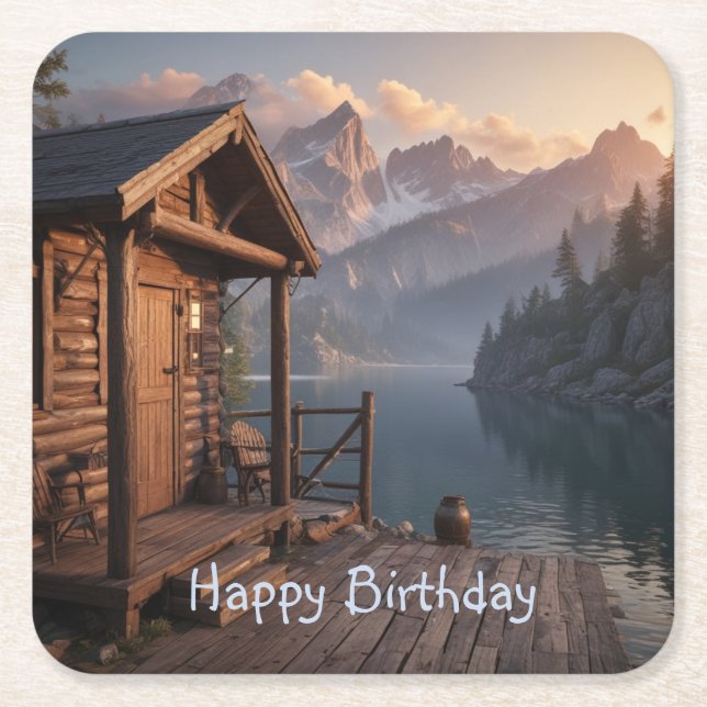 Kabin vid Sjö Underlägg Papper Kvadrat (Framsidan)