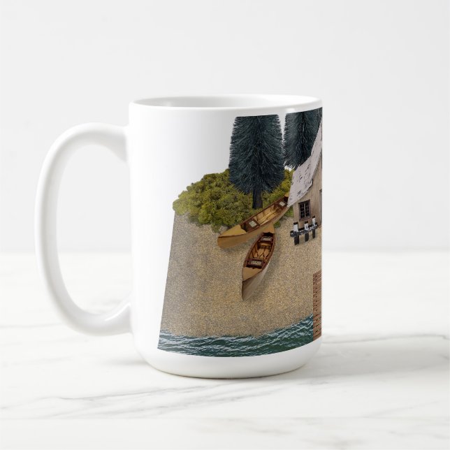 Kabin vid stranden med en docka kaffemugg (Vänster)