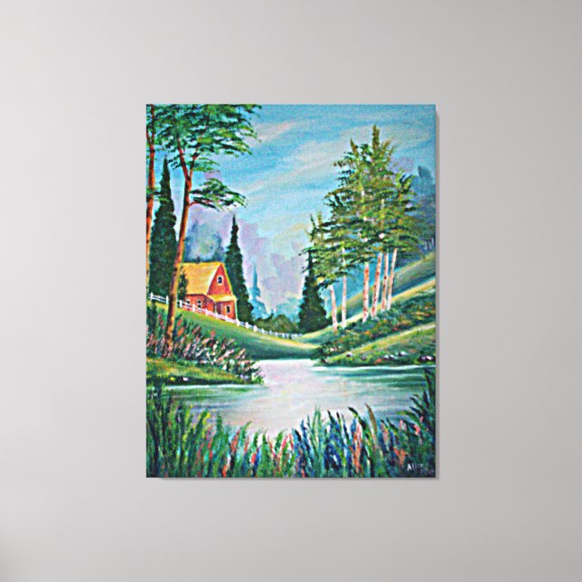 Kabin vid strömmaoljemålningen canvastryck (Framsida)