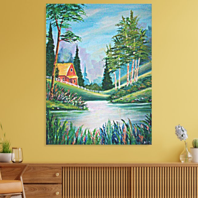 Kabin vid strömmaoljemålningen canvastryck (Insitu (Vardagsrum))