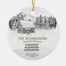 Kabin X 3 för vinterlogg för snö Julgransprydnad Keramik