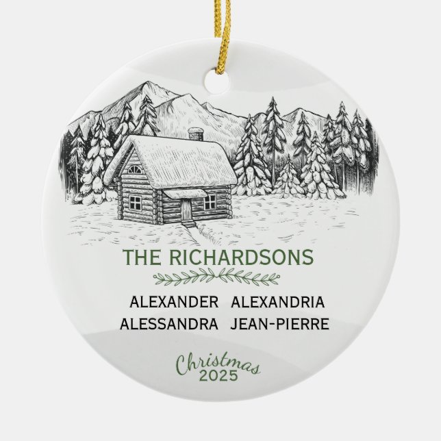 Kabin X 4 för vinterlogg för snö Julgransprydnad Keramik (Framsidan)