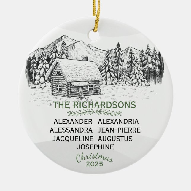Kabin X 7 för vinterlogg för snö Julgransprydnad Keramik (Framsidan)
