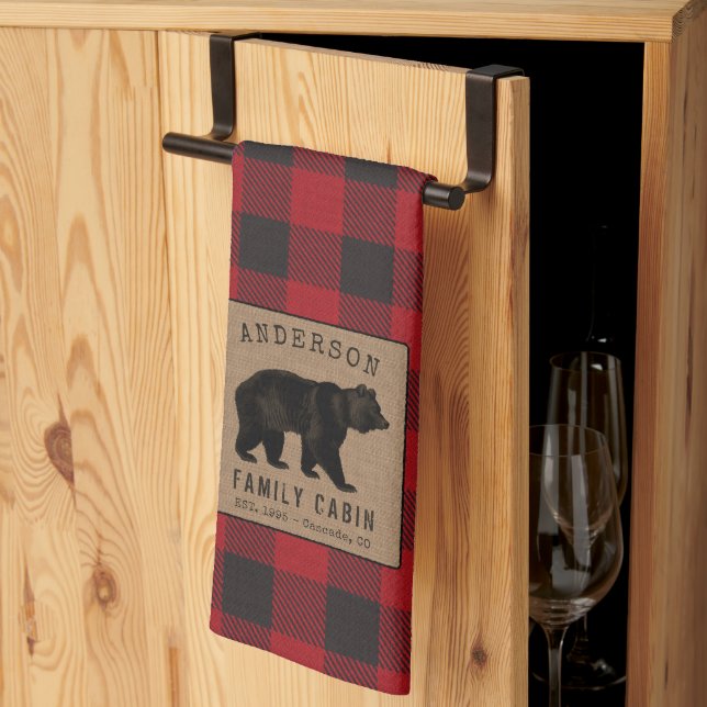 Kabinburin Bear Red Buffalo Play Burlap Kökshandduk (Thirds Fold)