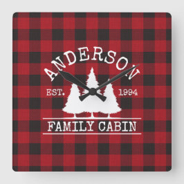 Kabinfamiljen Namn Red Buffalo Pached Fyrkantig Klocka