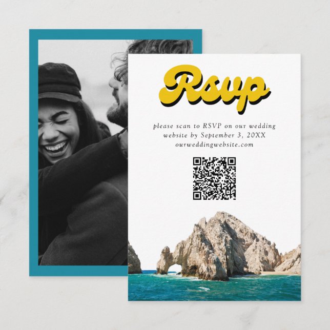 Kabo-bröllopsinbjudan Retro OSA QR-kodhölje Tilläggskort (Fram/baksida)