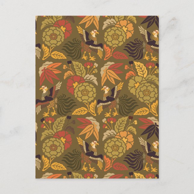 Kabuki Blommigt Vintage Japanska Mönster Vykort (Framsida)
