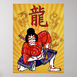 Kabuki Japansk Actor Folk Art Poster