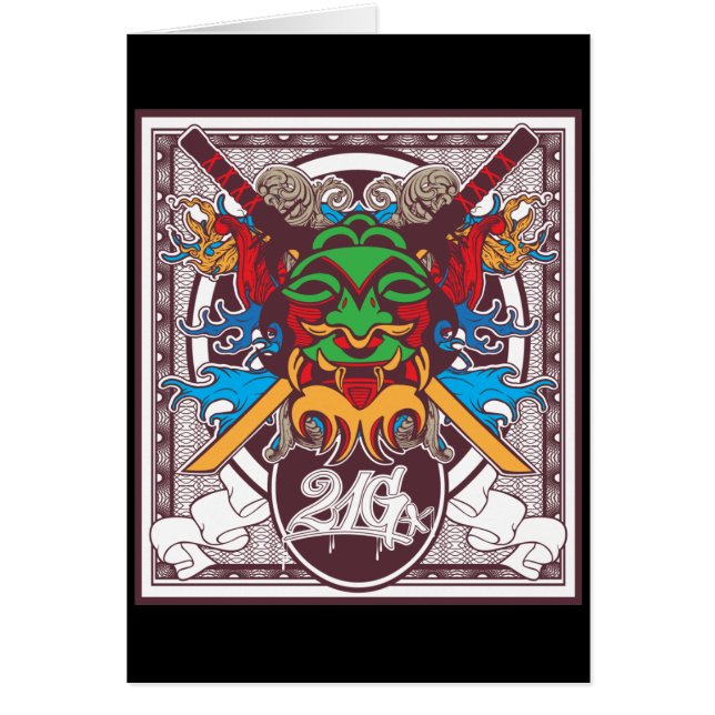 Kabuki maskerar hälsningskort (Framsidan)