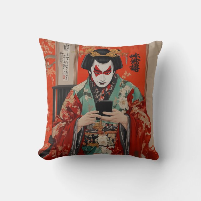 Kabuki och Keitai Dekorativ kudde (Framsida)