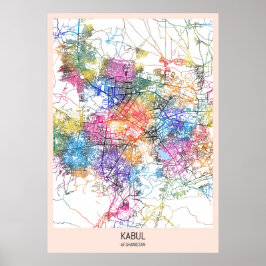 Kabul Afghanistan City Karta Poster