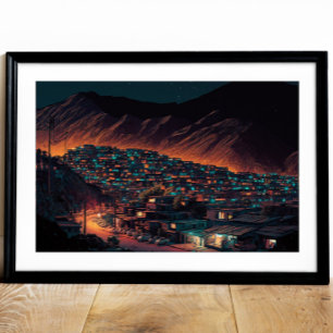 Kabul City på natten, Afghanistan Poster