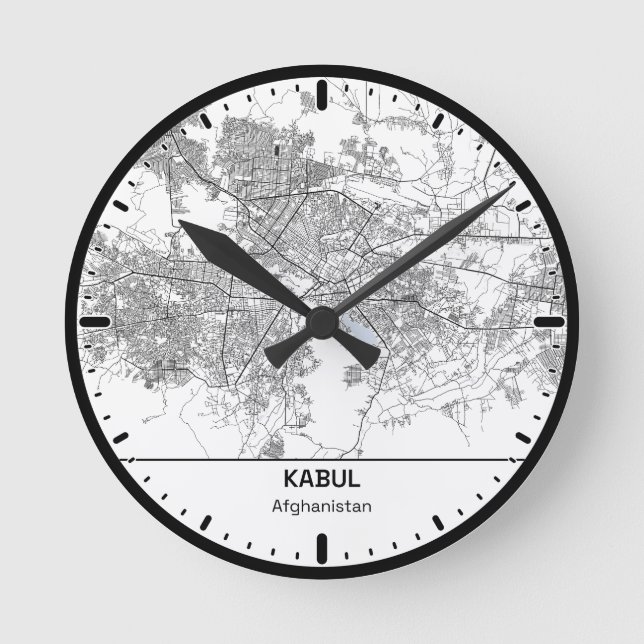 Kabul Clock City Line Art Rund Klocka (Framsida)