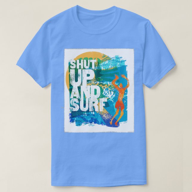 Käck upp och Surfa Colorful Woodblock T Shirt (Design framsida)