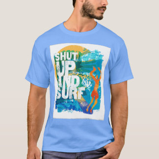 Käck upp och Surfa Colorful Woodblock T Shirt