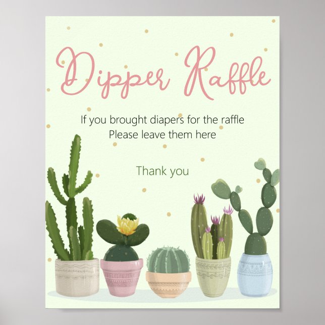 Kactus Baby Shower Blöja Lotteri Affisch (Framsidan)