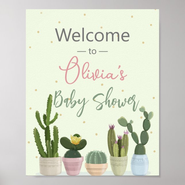 Kactus Fiesta Baby Shower  Välkommen  Poster (Framsidan)