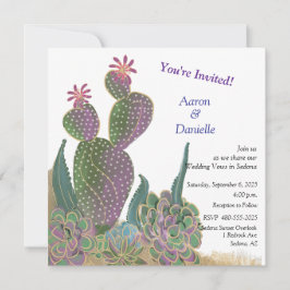 Kactus Flower Flat Save Date Card Inbjudningar