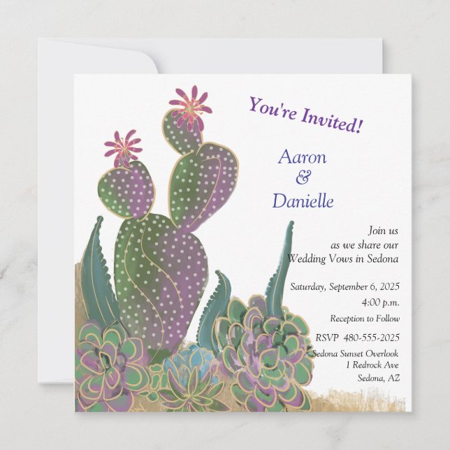 Kactus Flower Flat Save Date Card Inbjudningar (Framsida)