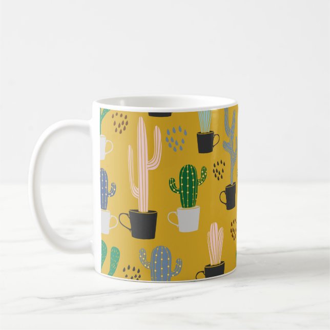 Kactus seamless mönster-bakgrund. Hand plockade co Kaffemugg (Vänster)