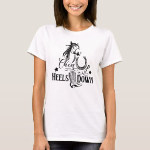 Kåda upp klackar ner cowgirl-hästhundar rider t shirt