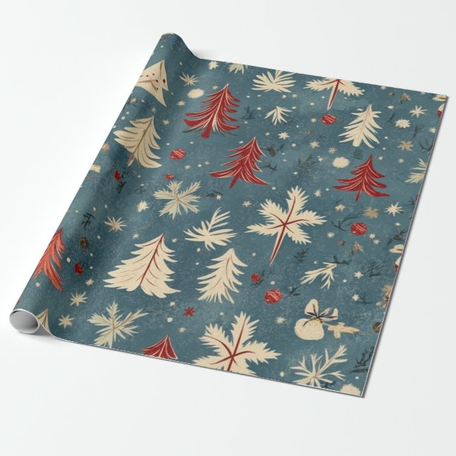 Kadopapier kerst blauw presentpapper (Utrullad)