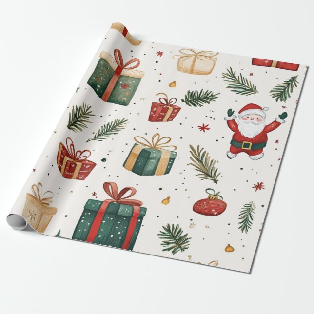 Kadopapier kerst santa presentpapper (Utrullad)
