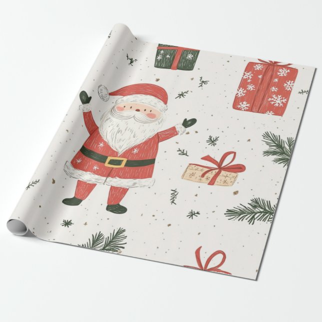 Kadopapier kerst santa presentpapper (Utrullad)