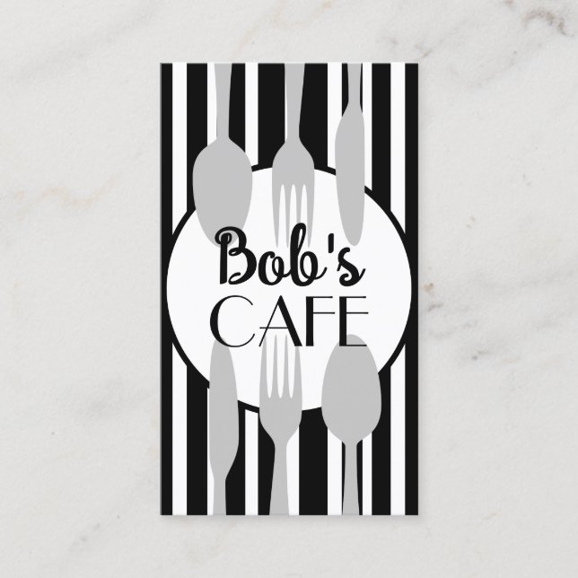 kafé eller catering fet modern chic grått och vit visitkort (Framsida)